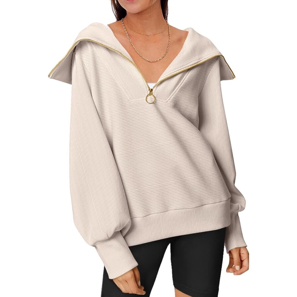 Trendy Queen Half Zip Pullover Sweatshirt Size Large NEW Beige - Picture 1 of 14